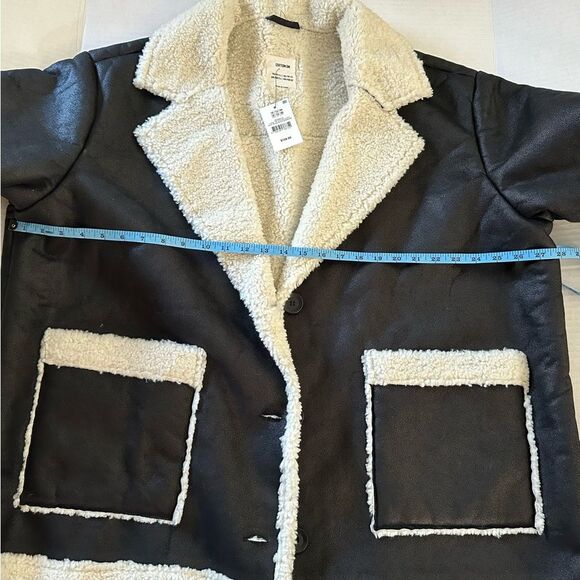NWT COTTON:ON Curve Aviator Black & White Faux Leather/Shearling Jacket L-12/14 - Picture 6 of 12